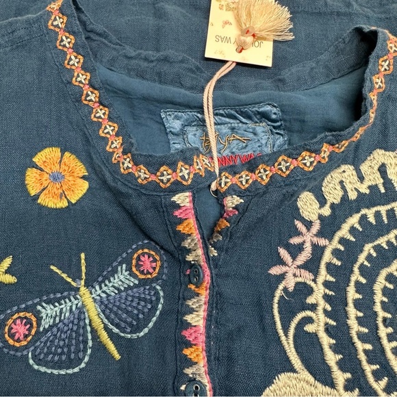 Johnny Was Biya Embroidered linen Blue Tunic dress size XL NWT - Picture 12 of 15
